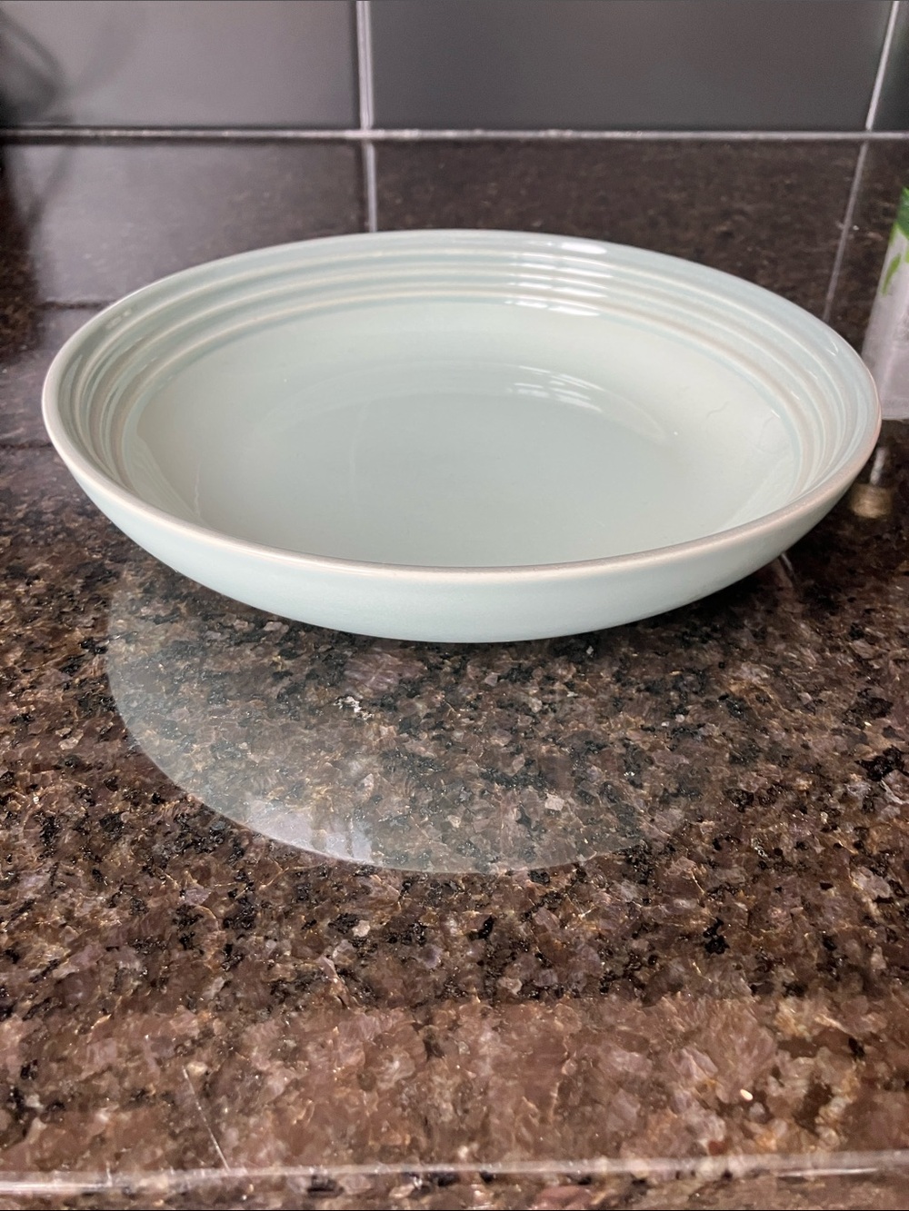 Le Creuset light blue “sea salt” ceramic pasta bowls (set of 2) like new